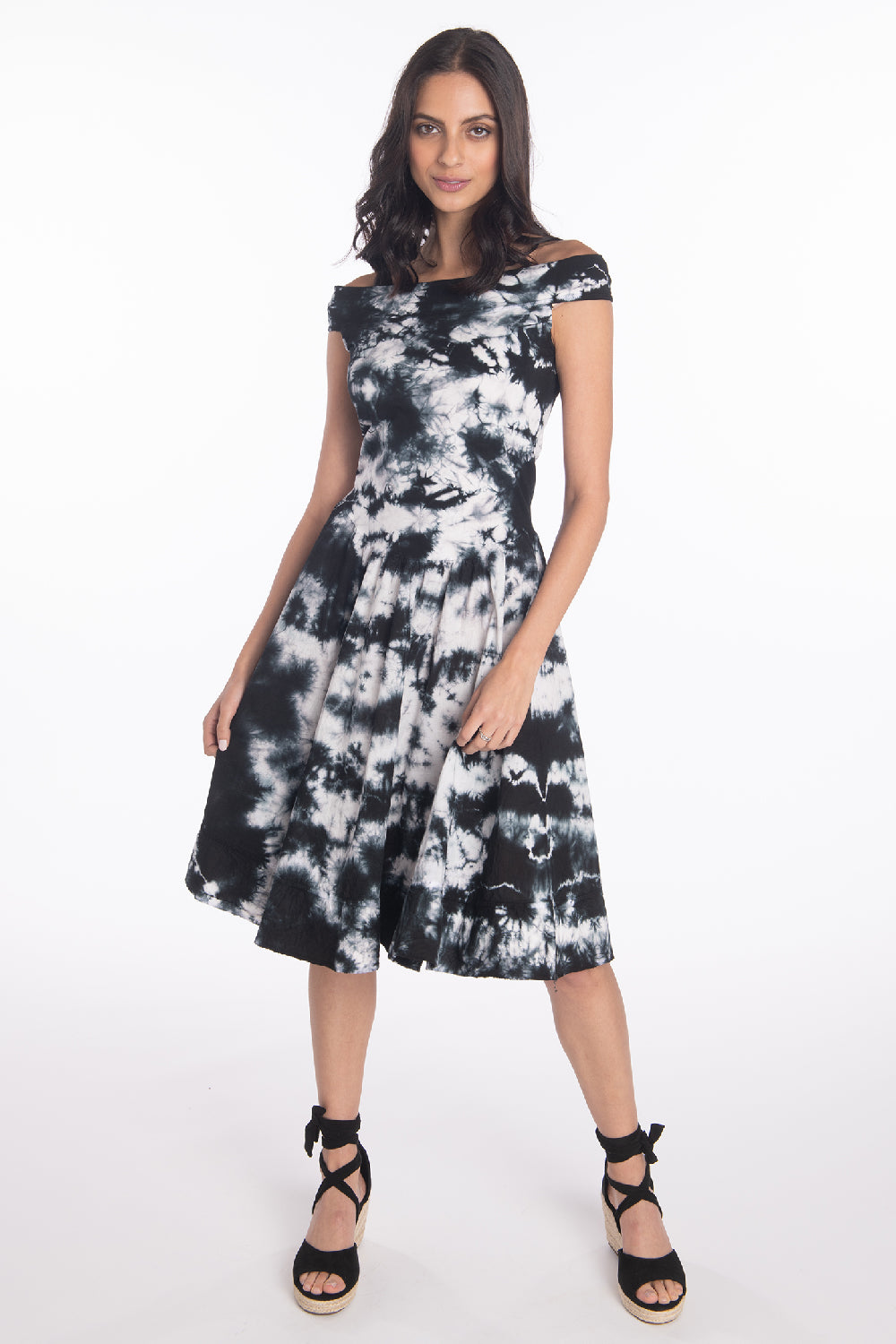 Sleeveless Off The Shoulder Short Dress - Tie Dye S / Black Moonwash Sleeveless Off The Shoulder Short Dress - Tie Dye S / Black Moonwash