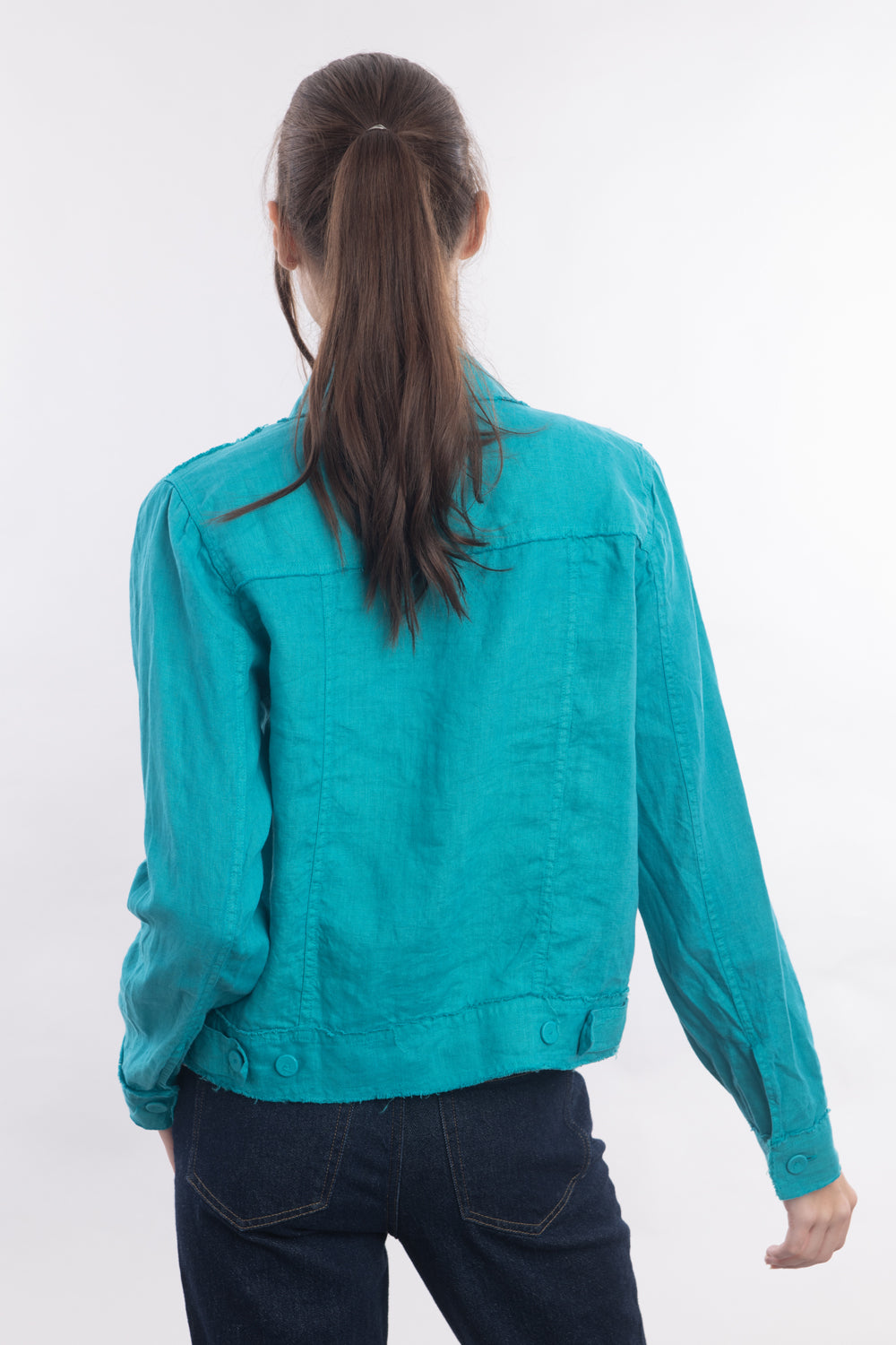 Frayed Linen Jean Jacket