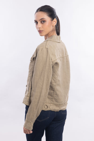 Frayed Linen Jean Jacket
