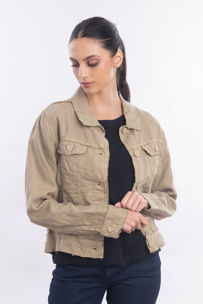 Frayed Linen Jean Jacket