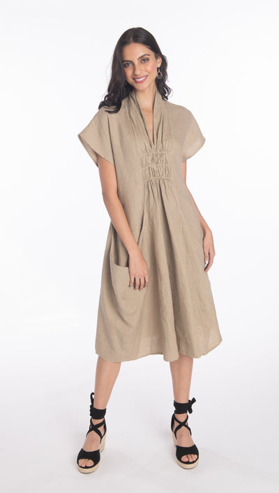 Linen Shawl Collar Dress
