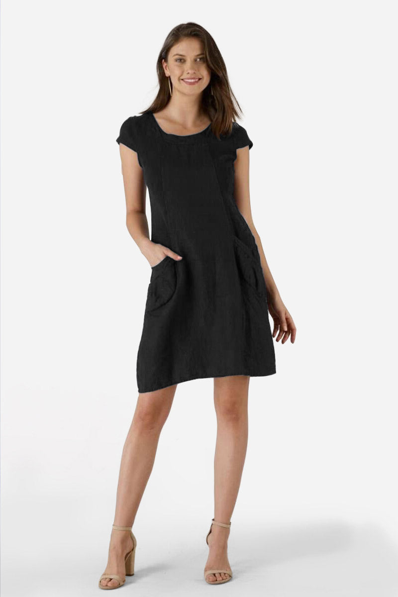 chinese dress ladies Linen Sheath Dress XL / Black