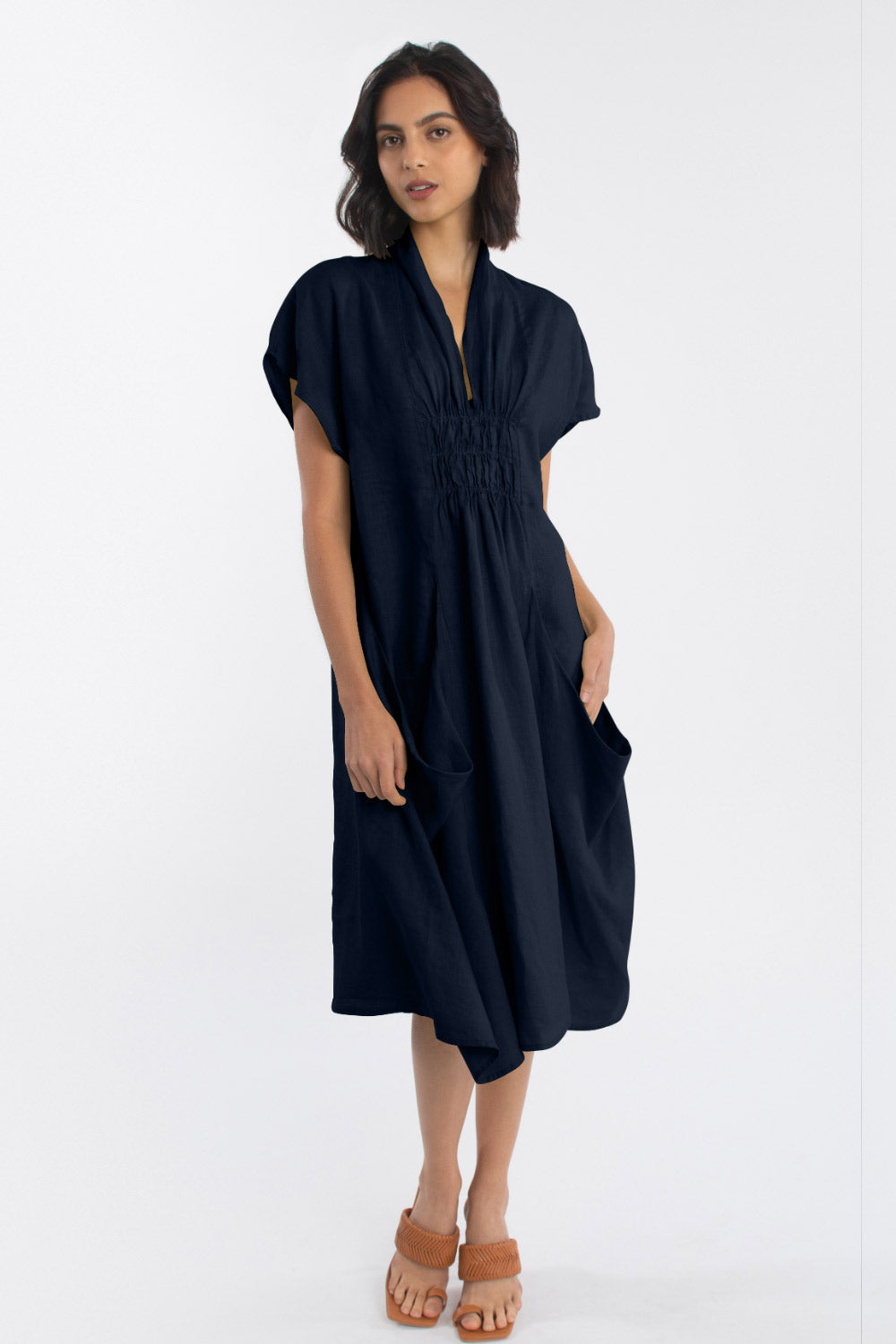 luna luz linen dress Luna Luz Tank Dress Small Navy Tie Dye Seersucker Linen Blend Artsy Avant Garde