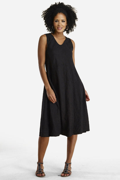 linen tank dress midi Ibiza XS / Black Luna Luz midi length Color:Bianca White with Natural (123) Celebrate Flattering Pleated Midi Dress