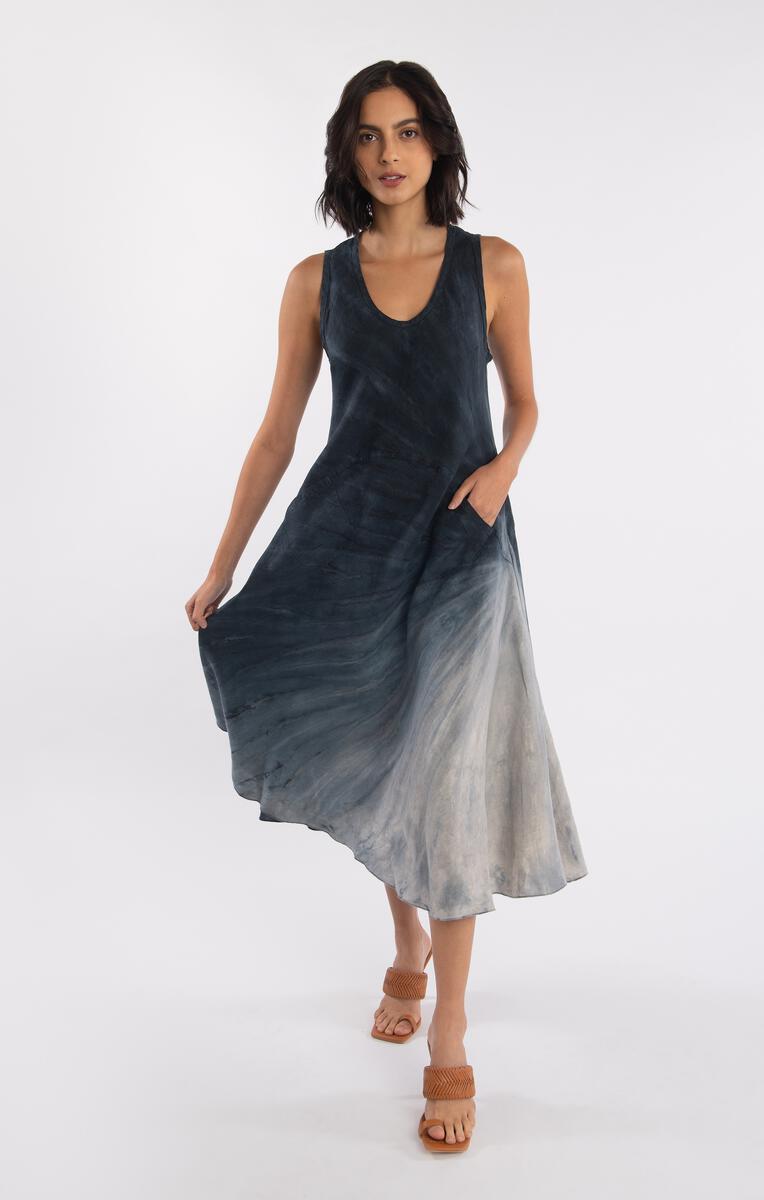 knee length dresses for ladies Sweet Ice Dye Linen Dress with Thin Straps – vacationwardrobe.com main image 0