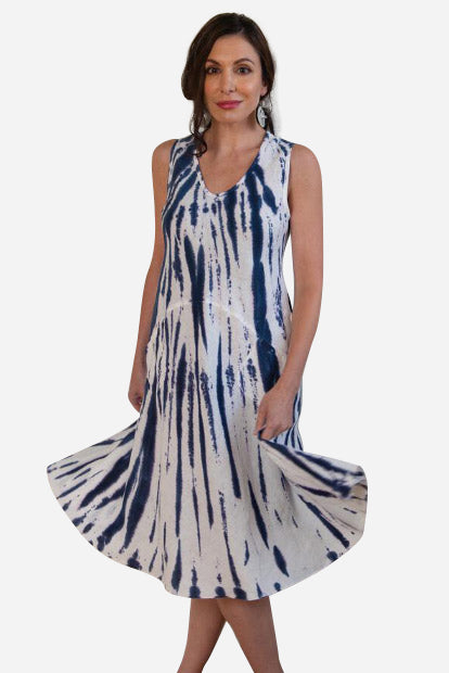 Ibiza Linen Short Tank Dress - Tie Dye