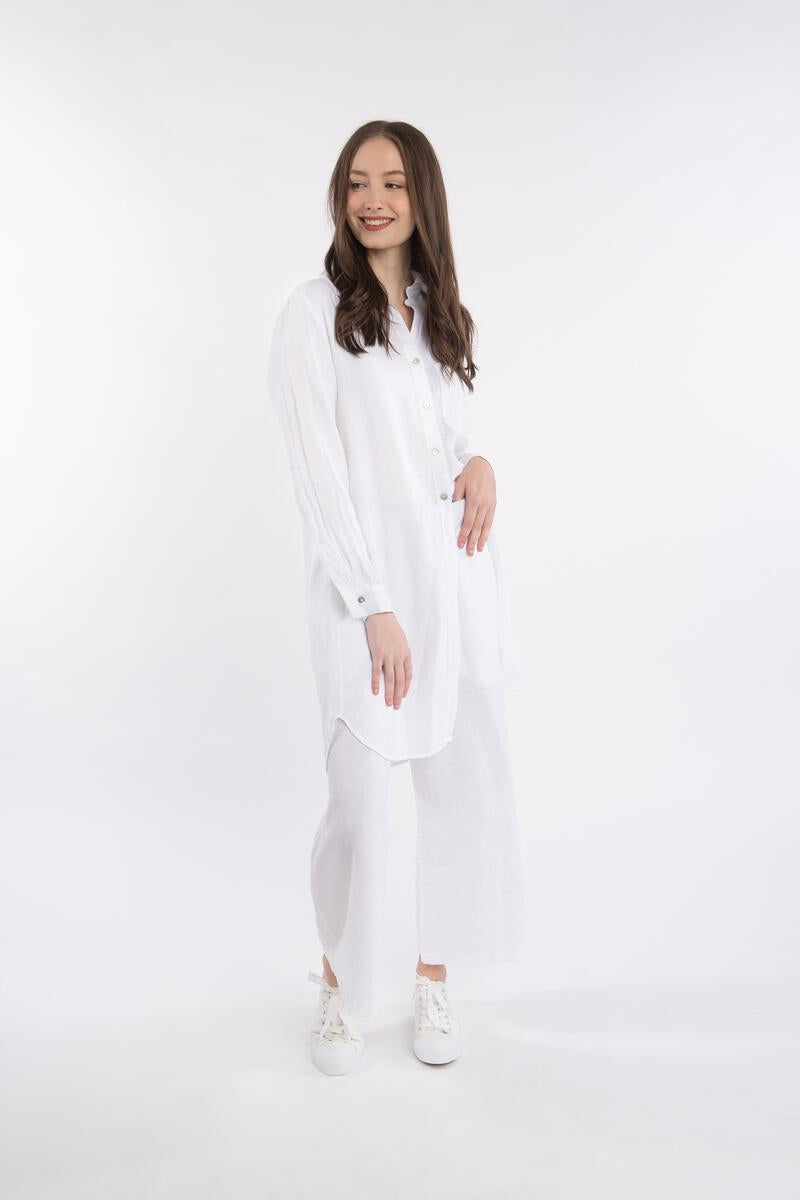 Roma Linen Shirt Dress L / White
